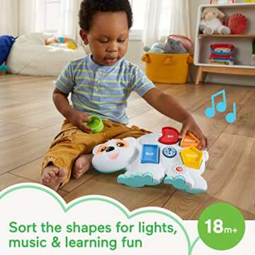 Fisher-Price Toddler Learning Toy Linkimals Puzzlin’ Shapes Polar Bear with Lights & Music for Kid...