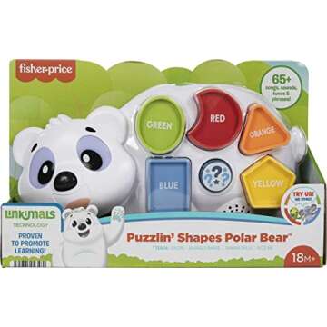 Fisher-Price Toddler Learning Toy Linkimals Puzzlin’ Shapes Polar Bear with Lights & Music for Kids Ages 18+ Months, Compatible Only with Linkimals Items