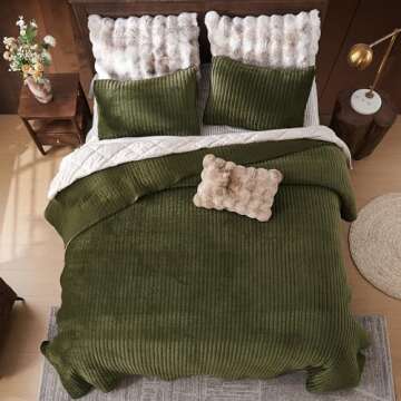 SHALALA Velvet Quilt King Size,Striped Bedding Set,Lightweight Velvet Comforter,Luxurious Cozy Bedspread and Coverlet with Soft Brushed Microfiber Back for All Season(King,Army Green)