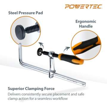 POWERTEC Quick Screw Guide Rail Clamps for BOW XTENDER Fences, MFT Table, Track Saw Guide Rail System, 7” Capacity x 2-3/8” Throat Depth, 400lbs Clamping Force - 2PCs (71409)