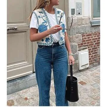 Leyajedol Women Vintage Floral Embroidered Vest Boho Chic