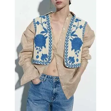 Leyajedol Women Vintage Floral Embroidered Vest Boho Chic