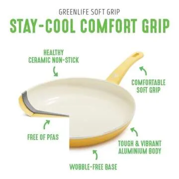GreenLife Soft Grip Healthy Ceramic Nonstick 7" and 10" Frying Pan Set, PFAS & PFOA-Free, Dishwasher Safe, Egg Omelet Skillet, Cookware for Easy Cooking, Non-Stick Kitchen Essentials, Yellow