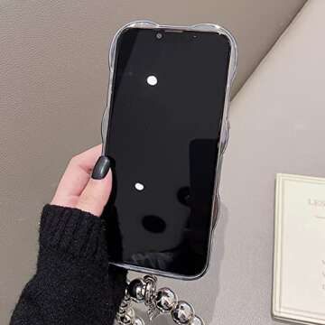 Espumoso Cute Case Compatible with iPhone 14 Pro Max 6.7'', 3D Cartoon Heart Case with Lovely Bracelet Chain Camera Protector Case Plating Soft TPU Shockproof Protective for Women & Girls (Silver)