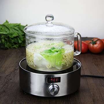 Suwimut 1.3L Glass Saucepan for Pasta Soup Home Cooking