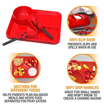 Dinneractive Dining Set for Kids - 3PC Red Race Car Dinnerware - Race Car Utensils - Toddler Plates - Baby Dishes