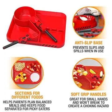 Dinneractive Dining Set for Kids - 3PC Red Race Car Dinnerware - Race Car Utensils - Toddler Plates - Baby Dishes