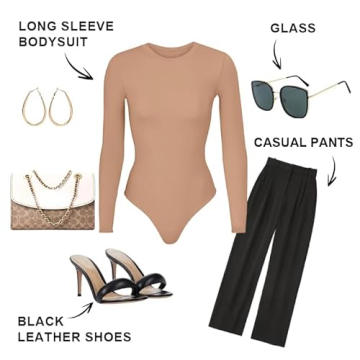 SHAPERX Women's Soft Long Sleeve Bodysuit for Every Outfit