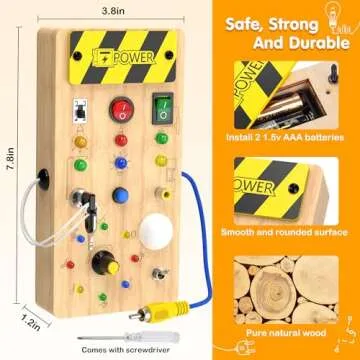 JGOBUB Montessori Toddler Toys-Baby Wooden Busy Board-Sensory Toys with Light Switch-Baby Travel Toy...