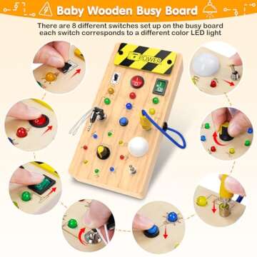 JGOBUB Montessori Toddler Toys-Baby Wooden Busy Board-Sensory Toys with Light Switch-Baby Travel Toys-Preschool Educational Learning Activities Toys-Gifts for Boys Girls Ages 1 2 3 4+ Year Old