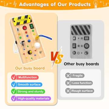 JGOBUB Montessori Toddler Toys-Baby Wooden Busy Board-Sensory Toys with Light Switch-Baby Travel Toys-Preschool Educational Learning Activities Toys-Gifts for Boys Girls Ages 1 2 3 4+ Year Old