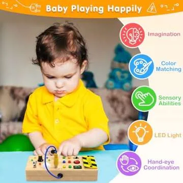 JGOBUB Montessori Toddler Toys-Baby Wooden Busy Board-Sensory Toys with Light Switch-Baby Travel Toys-Preschool Educational Learning Activities Toys-Gifts for Boys Girls Ages 1 2 3 4+ Year Old