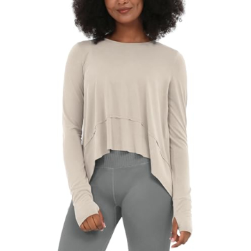 ODODOS Women Long Sleeve Tee with Thumb Hole - Yoga & Gym