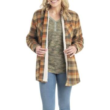 Legendary Whitetails Women's Open Country Flannel Shacket Sherpa Lined Plaid Fleece Shirt Jacket Ladies Western Clothing Coat