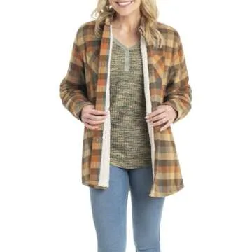 Legendary Whitetails Women's Open Country Flannel Shacket Sherpa Lined Plaid Fleece Shirt Jacket Ladies Western Clothing Coat