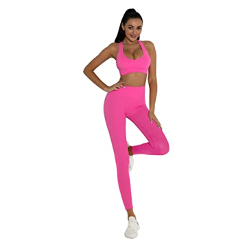 DADAB Workout Set Workout Outfits for Women 2 Piece Ribbed Seamless Crop Tank and Seamless Leggings ...