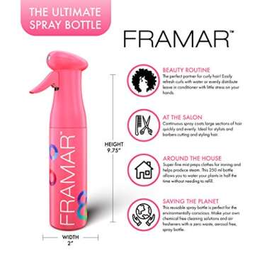 FRAMAR Pink Premium Hair Spray Bottle Continuous Mist, Water Spray Bottle For Face & Hair, Atomizer ...