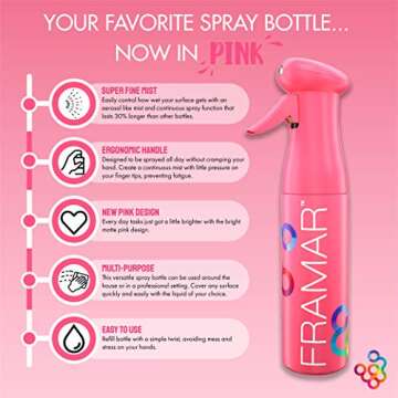 FRAMAR Pink Premium Hair Spray Bottle Continuous Mist, Water Spray Bottle For Face & Hair, Atomizer & Plant Mister Spray Bottle
