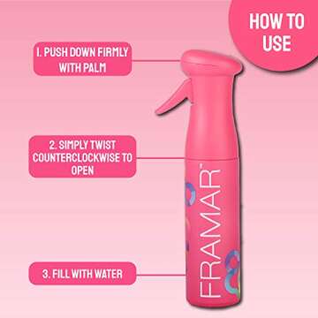 FRAMAR Pink Premium Hair Spray Bottle Continuous Mist, Water Spray Bottle For Face & Hair, Atomizer & Plant Mister Spray Bottle