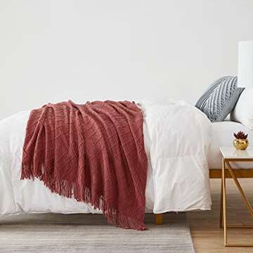 BOURINA Burgundy Throw Blanket 50x60 Inches Throw Textured Solid Soft Sofa Couch Decorative Knit Blanket