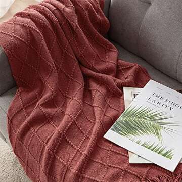 BOURINA Burgundy Throw Blanket 50x60 Inches Throw Textured Solid Soft Sofa Couch Decorative Knit Blanket