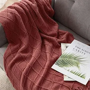 BOURINA Burgundy Throw Blanket 50x60 Inches Throw Textured Solid Soft Sofa Couch Decorative Knit Blanket