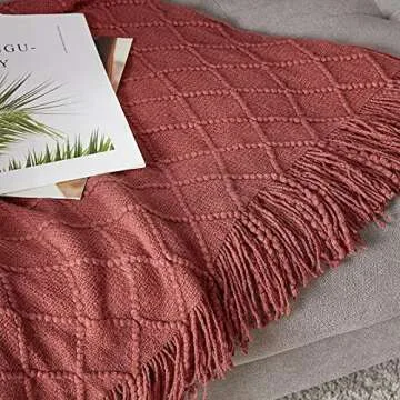 BOURINA Burgundy Throw Blanket 50x60 Inches Throw Textured Solid Soft Sofa Couch Decorative Knit Blanket