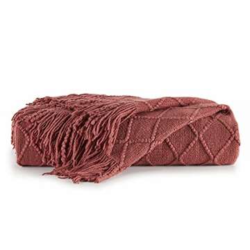BOURINA Burgundy Throw Blanket 50x60 Inches Throw Textured Solid Soft Sofa Couch Decorative Knit Blanket