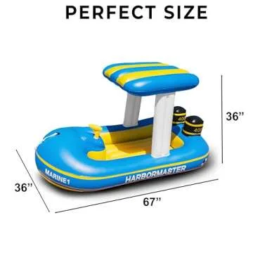 Zone Tech Harbor Master Inflatable Patrol Boat Pool Float Ride-on, Fun Water Toy Squirter, for Kids & Adults, Sturdy Handles, Easy Inflation