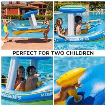 Zone Tech Harbor Master Inflatable Patrol Boat Pool Float Ride-on, Fun Water Toy Squirter, for Kids & Adults, Sturdy Handles, Easy Inflation