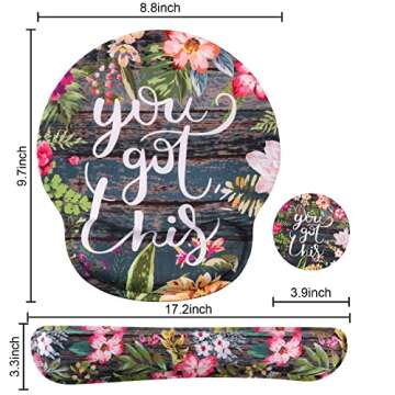 iLeadon Mouse Pad with Wrist Support Keyboard Wrist Rest Set, Ergonomic Mouse Pad with Non-Slip Base for Computer Home Office + Coasters, Easy Typing & Pain Relief Mouse Mat, Wood Grain Flowers