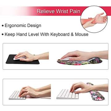 iLeadon Mouse Pad with Wrist Support Keyboard Wrist Rest Set, Ergonomic Mouse Pad with Non-Slip Base for Computer Home Office + Coasters, Easy Typing & Pain Relief Mouse Mat, Wood Grain Flowers