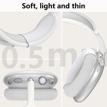 Silicone Case Cover for AirPods Max Headphones, Clear Soft TPU Ear Cups Cover/Ear Pad Case Cover/Headband Cover for AirPods Max (2024/2020),Transparent Accessories for Apple AirPods Max (USB-C), White