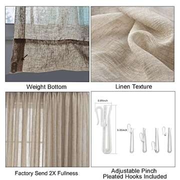 LANTIME Sheer Curtains - Elegant Faux Linen Panels
