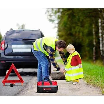 Kitgo Car Emergency Kit,Premium Roadside Assistance Essentials with Jumper Cables, Flashlight, Shovel, Screwdriver Set - Ideal Auto Road Safety Kit, Survival, Truck, RV and More (Yellow)