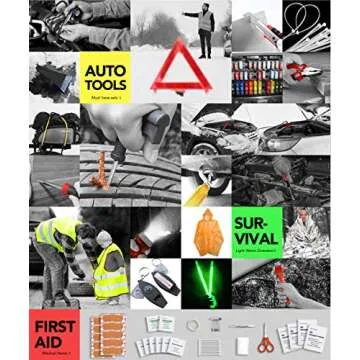 Kitgo Car Emergency Kit,Premium Roadside Assistance Essentials with Jumper Cables, Flashlight, Shovel, Screwdriver Set - Ideal Auto Road Safety Kit, Survival, Truck, RV and More (Yellow)