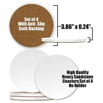 Set of 4 Coasters for Drinks with Cork Base, Tropical Beach Theme, No Holder, Round Stone Drink Mat for Wood Table, Housewarming Room Bar Decor for Your Tropical Home Cottage 02108 Parrot Coaster