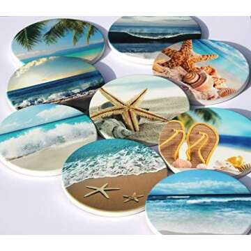 Set of 4 Coasters for Drinks with Cork Base, Tropical Beach Theme, No Holder, Round Stone Drink Mat for Wood Table, Housewarming Room Bar Decor for Your Tropical Home Cottage 02108 Parrot Coaster