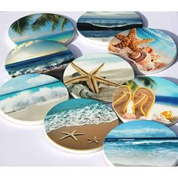 Set of 4 Coasters for Drinks with Cork Base, Tropical Beach Theme, No Holder, Round Stone Drink Mat for Wood Table, Housewarming Room Bar Decor for Your Tropical Home Cottage 02108 Parrot Coaster
