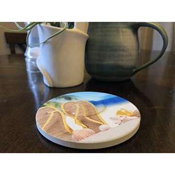 Set of 4 Coasters for Drinks with Cork Base, Tropical Beach Theme, No Holder, Round Stone Drink Mat for Wood Table, Housewarming Room Bar Decor for Your Tropical Home Cottage 02108 Parrot Coaster