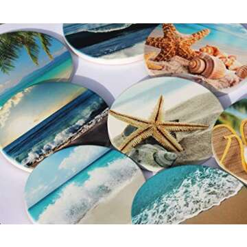 Set of 4 Coasters for Drinks with Cork Base, Tropical Beach Theme, No Holder, Round Stone Drink Mat for Wood Table, Housewarming Room Bar Decor for Your Tropical Home Cottage 02108 Parrot Coaster