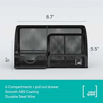 Mindspace Office Desk Organizer with 6 Compartments + Drawer | The Mesh Collection, Black…