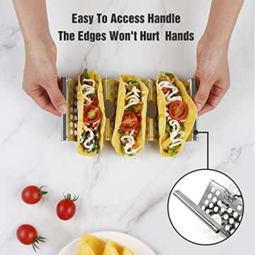 4 Pack Stainless Steel Taco Holders, Premium Taco Stands, Holds 2 Or 3 Tacos Each Taco Tray, Taco Rack With Easy-Access Handle, Food Grade Taco Plate Shells Oven & Grill Safe, BPA Free(Hollow)