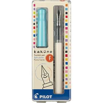 PILOT Kakuno Fountain Pen, White/Turquoise Barrel, Fine Nib (90124)