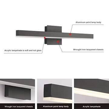 Joossnwell LED Bathroom Vanity Lighting Fixture Morden Bath Light Bar 23.62" Inch Black Wall Sconce 18W 4000K
