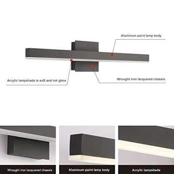 Joossnwell LED Bathroom Vanity Lighting Fixture Morden Bath Light Bar 23.62" Inch Black Wall Sconce 18W 4000K