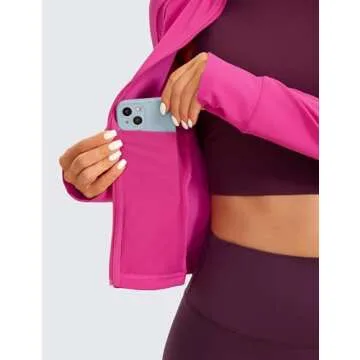 CRZ YOGA Butterluxe Womens Cropped Slim Fit Workout Jacket Weightless Track Athletic Full Zip Up Tops with Thumb Holes Hibiscus Purple Small