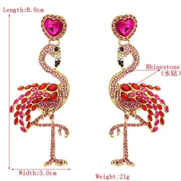 Statement Rhinestone Beaded Drop Earrings Dainty Crystal Flamingo Dangle Earrings Rainbow Animal Beaded Drop Stub Earrings Fashion Cute Flamingos Earrings Tassel Drop Earrings for Women