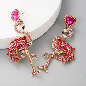 Statement Rhinestone Beaded Drop Earrings Dainty Crystal Flamingo Dangle Earrings Rainbow Animal Beaded Drop Stub Earrings Fashion Cute Flamingos Earrings Tassel Drop Earrings for Women