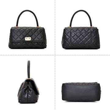 Quilted Flap Cross Body Handbags, Designer Inspired Convertible Style handbag Purses For Women (Black)